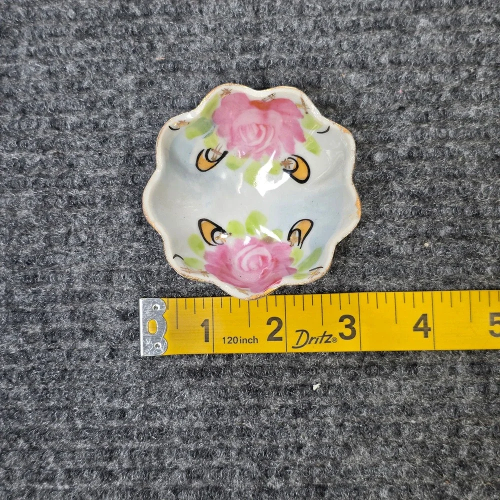 Vintage Japan Porcelain Nut Bowls Salt Cellars White Pink Rose Gold Rim Set of 5